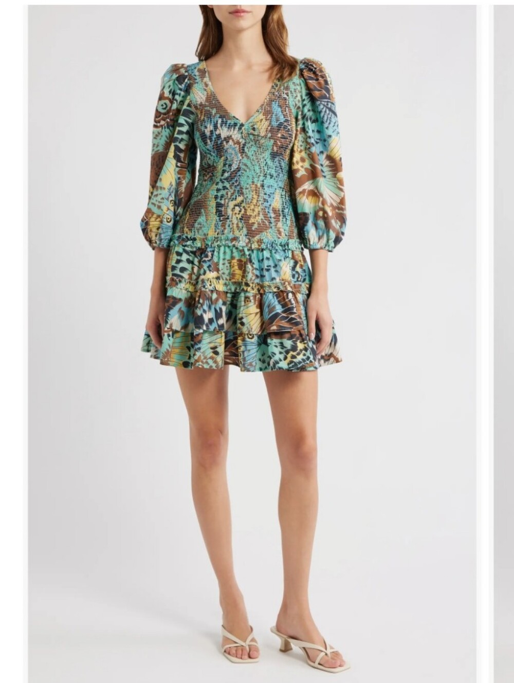 Love The Label LAudrey Long Sleeve Mini Dress V-Neck Tiered Mini Dress, L